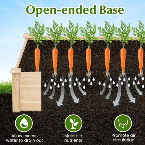 Vista 6 de Giantex Cama de jardín elevada, caja de maceta de madera, cama de jardín cuadrada al aire libre para verduras, flores, hierbas, suculentas, 40