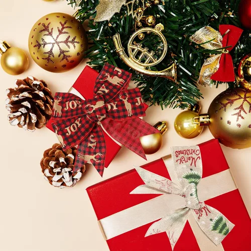 Vista 5 de Cinta de Navidad con cable de 2.5 pulgadas x 11 yardas, cinta de Navidad roja y de arpillera para coronas, lazos, manualidades, 2.5 pulgadas