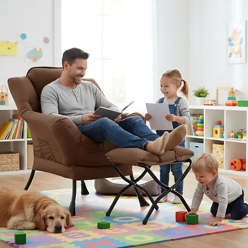 Vista 252 de Welnow Silla Lazy con otomana, moderna silla de descanso con reposabrazos y un bolsillo lateral, sillón para sofá de ocio, sillón de lectura