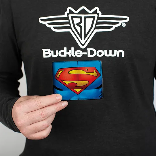 Vista 3 de Buckle-Down Billetera plegable de PU para hombre-Superman Galactic Battle Chest Logo AzulRojoAmarillo, Multicolor, 4.0" x 3.5", Varios