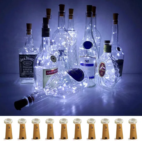 Vista 9 de Paquete de 10 luces LED brillantes para botella de vino con corcho, funciona con pilas, para botellas de licor, bricolaje, fiesta de cumpleaños