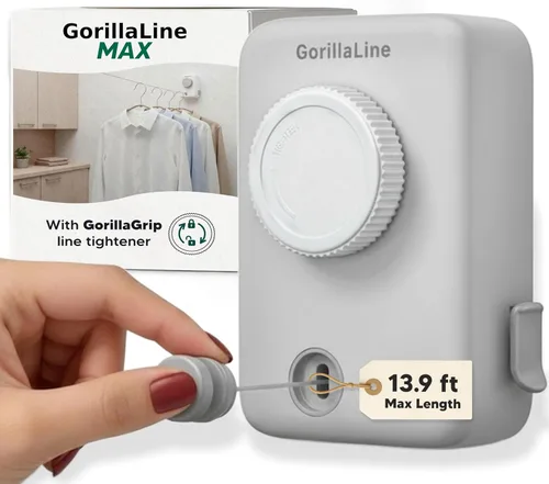 Vista 10 de GorillaLine - Tendedero retráctil para interiores y exteriores - Línea de lavandería de secado de ropa resistente - Tendedero montado en la pared