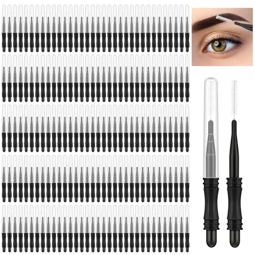 Vesici 200 piezas de micro cepillos para cejas con tapa, cepillo multifuncional para laminación de cejas, peine de pestañas, carrete de cejas,