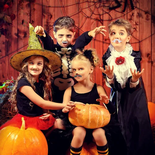Vista 7 de 48 piezas de bigotes falsos, autoadhesivos, novedosos bigotes, fiesta de máscaras, suministros para fiesta de disfraces de Halloween