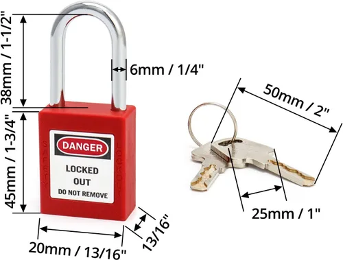 Vista 2 de QWORK Candado de seguridad con etiquetado rojo, 2 candados con 4 llaves