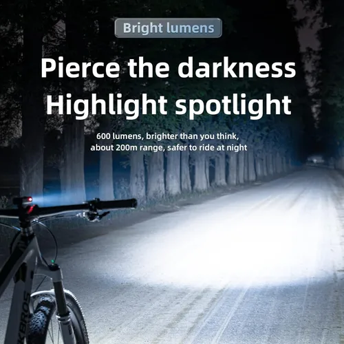 Vista 2 de ROCKBROS Luz de cabeza de bicicleta de alto lúmenes, luces superbrillantes, 2600 mAh, luz delantera de bicicleta recargable de alta capacidad