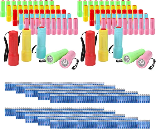 Vista 8 de Paquete de 3 mini linternas LED a granel, pequeñas linternas multicolor con cordón, 9 pilas AAA incluidas, para suministros de huracán, regalos