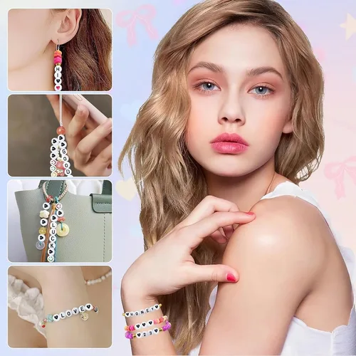 Vista 4 de Amaney - 500 cuentas redondas de acrílico blanco de 0.236 x 0.157 pulgadas (0.276 x 0.157 in), cuentas redondas de plástico sueltas para hacer