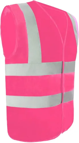 Vista 3 de ZUJA Chaleco de seguridad reflectante de neón con tiras reflectantes de 2 pulgadas ANSI Clase 2, chaleco de construcción de alta visibilidad