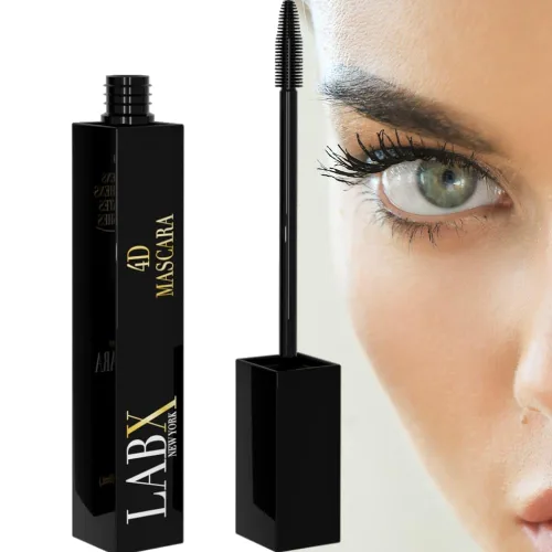 Máscara impermeable 4D - Efecto de pestañas postizas, alargamiento y volumen - Negro carbón, 0.3 fl oz