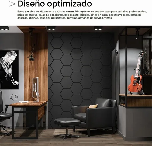 Vista 5 de Paquete de 18 paneles acústicos autoadhesivos hexagonales negros de 12 x 10 x 0.4 pulgadas, paneles de pared insonorizados de alta densidad que