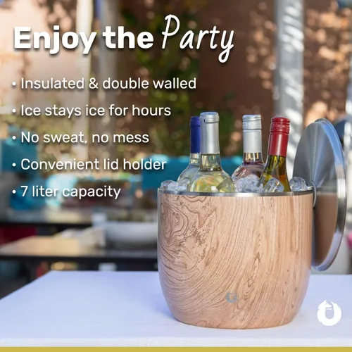 Vista 3 de Snowfox XL Premium Cubo de Hielo Aislado al Vacío de Doble Pared de Acero Inoxidable con Tapa/Cuchara, Accesorios para Bar, Cubo de Fiesta Grande