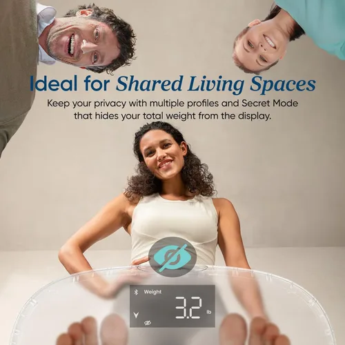 Vista 3 de Etekcity Báscula recargable inteligente para peso corporal, IMC, grasa, masa muscular, báscula digital de baño con 13 métricas, modo secreto