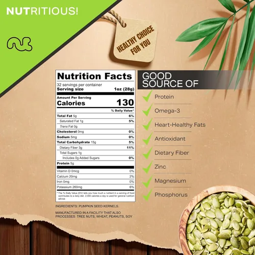 Vista 2 de NUT CRAVINGS - Pepitas de calabaza crudas, sin sal, sin cáscara, (32 oz - 2 lb) Nueces a granel envasadas frescas en bolsa resellable - Bocadillo