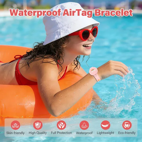 Vista 2 de Compatible con pulseras impermeables AirTag para niños, paquete de 4 pulseras de cobertura completa, soporte de cubierta oculta, bonito diseño