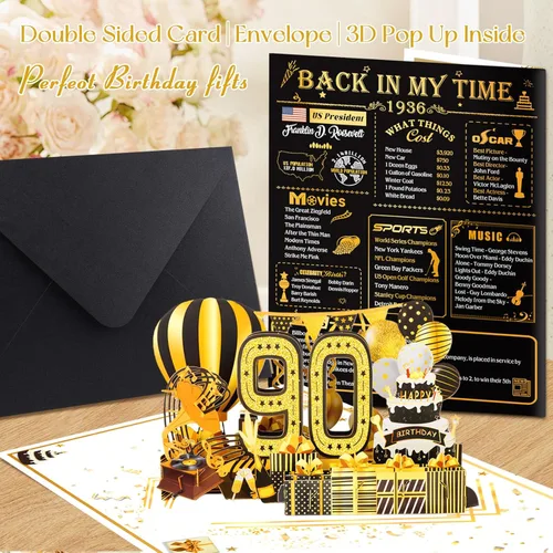 Vista 6 de Tarjetas de cumpleaños 90 para mujeres y hombres, ideas de regalo de cumpleaños 3D emergentes para abuela, mamá, papá, divertidas decoraciones