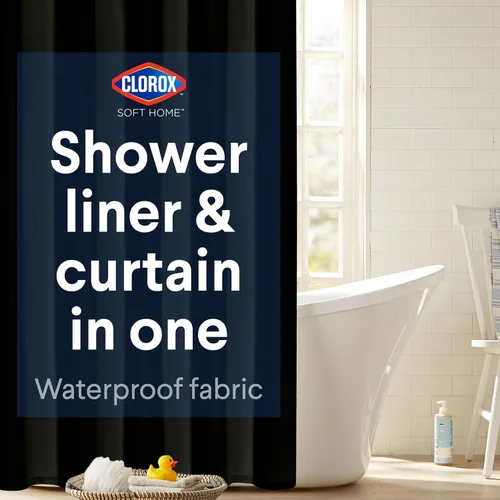 CLOROX Forro de cortina de ducha 2 en 1 para baño, de tela duradera, con imanes ponderados para control del agua del baño, lavable de calidad