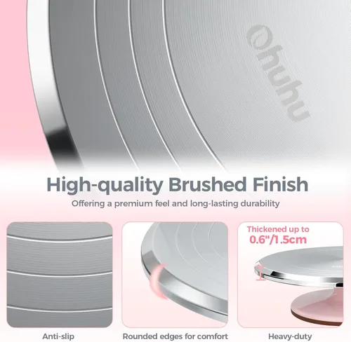 Vista 5 de Ohuhu Tocadiscos para tartas, aluminio de 12 pulgadas, kit de decoración de tartas, suministros giratorios, soporte giratorio con 2 espátulas