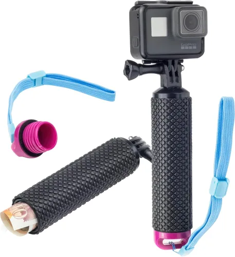 Vista 8 de Digicharge Soporte de agarre con mango flotante – Impermeable GoPro y flotador de cámara de acción con correa de mano, almacenamiento interno