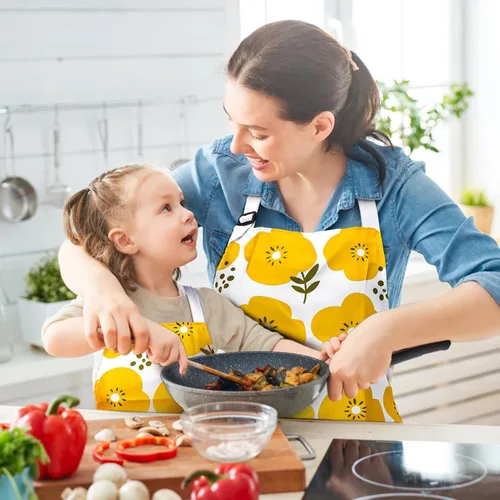 Vista 6 de Homgaty Mommy and Me Apron Set, 2PCS Matching Aprons for Kids and Adults with Pocket, Adjustable Cute Kids Apron for Backing