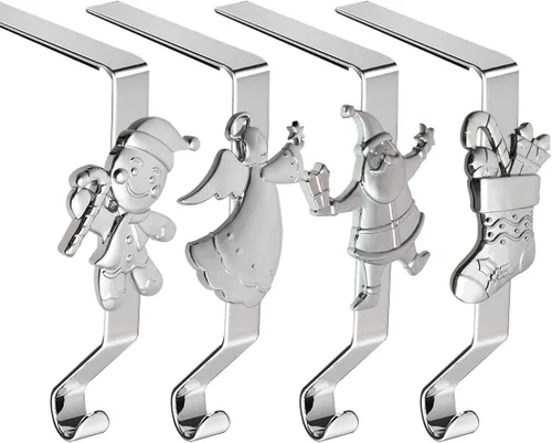 Vista 13 de Juego de 4 soportes de calcetines de Navidad para manto, ganchos reutilizables para calcetines de Navidad, colgador de Navidad sin daños