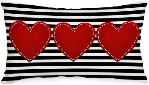 Vista 7 de AACORS AK003-12 - Juego de 2 fundas de almohada para el día de San Valentín de 12 x 20 pulgadas, decoración de corazón rojo a rayas, funda