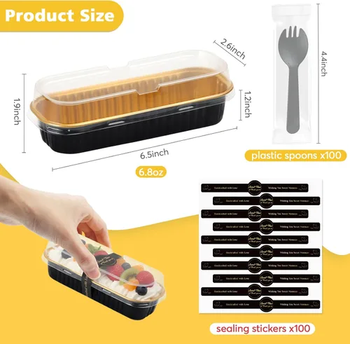 Vista 3 de Ruckae Paquete de 100 Mini Moldes para Pan Mini Moldes para Hornear Pan con Tapas y Cucharas, Moldes de Papel de Aluminio Desechables, Moldes