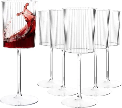 Vista 12 de Ciaell Paquete de 12 copas de vino de plástico transparente de 10 onzas con tallo rojo, copas de cóctel desechables perfectas para fiestas, bodas