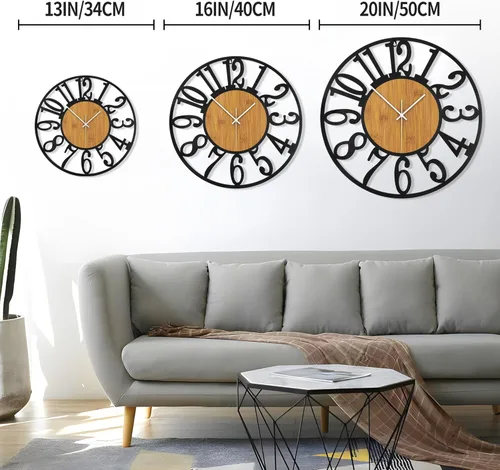 Vista 2 de LEIKE Relojes de Pared Grandes, Silenciosos, Sin Tictac, Funcionan con Baterías, Rústico Redondo Moderno Gran Reloj de Pared de Madera para Sala