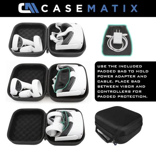 Vista 4 de CASEMATIX Carcasa rígida para auriculares VR compatible con Oculus Quest 2 VR y accesorios seleccionados