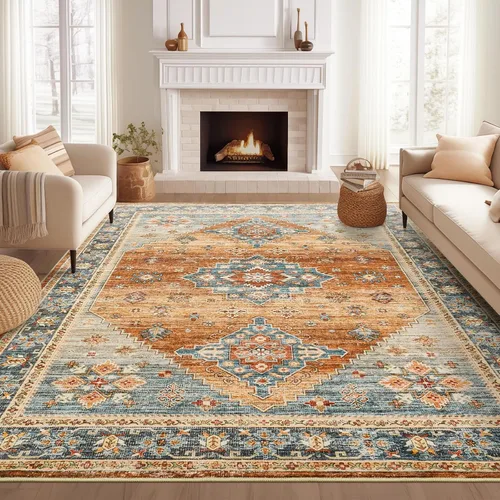 Vista 17 de Roxstand Alfombras de área de 5 x 7, resistentes a las manchas, lavables a máquina con parte trasera antideslizante, alfombras vintage