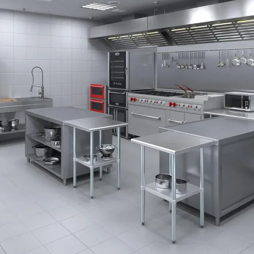 Vista 2 de Mesa de trabajo consin 4 ruedas ruedas de acero inoxidable mesa de trabajo de preparación de alimentos 24" X 24". Certificado NSF (sin ruedas)