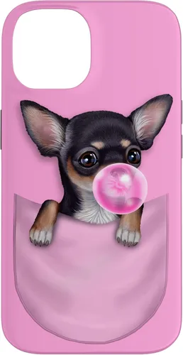 Vista 4 de Black Chihuahua Dog in Pocket with Bubble Gum Case for iPhone 17