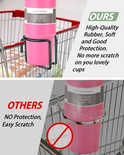 Vista 5 de Kevenal Portavasos para carrito de compras, soporte de taza colgante para carritos de compras, negro, acero inoxidable