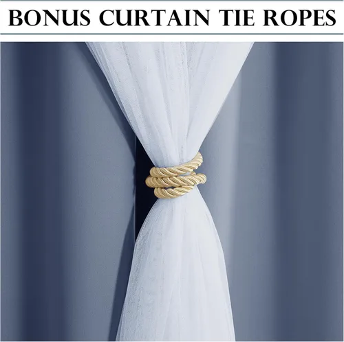 Vista 6 de PONY DANCE Cortinas para sala de estar Cortinas opacas y cortinas de bloqueo de luz superpuestas blancas para dormitorio con alzapaños gratis