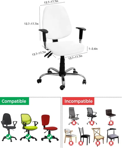 Vista 4 de Funda para silla de oficina, color blanco puro, funda elástica para asiento de silla de computadora, funda para respaldo, elástica, giratoria, cojín