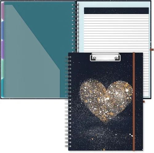 Vista 15 de Hongri Clipboard Folio with Refillable Lined Notepad, 8.5 x 11 Folders with Storage 10 Pockets, Spiral Portfolio, Size 12.8x 9.7 in, Office & School