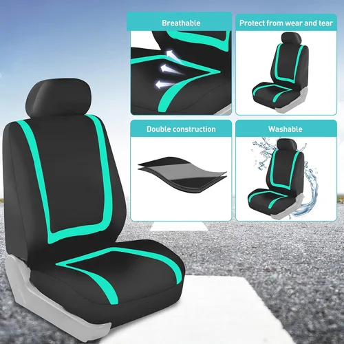 Vista 5 de FH Group - Juego de fundas de asientos frontales para auto, de tela verde menta, para asientos de respaldo bajo con reposacabezas removibles, ajuste