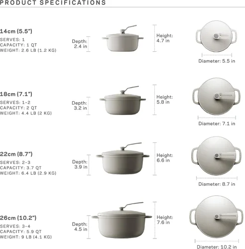 Vista 7 de Olla para Horno Holandés Vermicular 2.0 Olla de Hierro Fundido Esmaltada Ligera 14cm (1 qt) No tóxica Compatible con inducción Horno