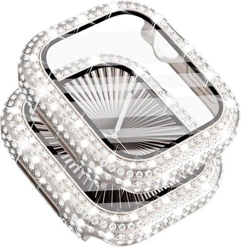 Vista 17 de Surace - Carcasa compatible con Apple Watch de 1.65 pulgadas con protector de pantalla de cristal templado, diseño brillante con 300 diamantes