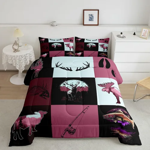 Vista 21 de Castle Fairy Cute Giraffe Bedding Set Twin Size 2 Pcs,Lodge Cabin Jungle Rustic Style Comforter Set for Kids Teens Adults,Wild Animal Pine Trees