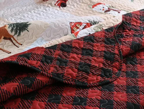 Vista 7 de Juego de edredón navideño de 3 piezas con estampado de reno rústico de Navidad, juego de ropa de cama (individual)