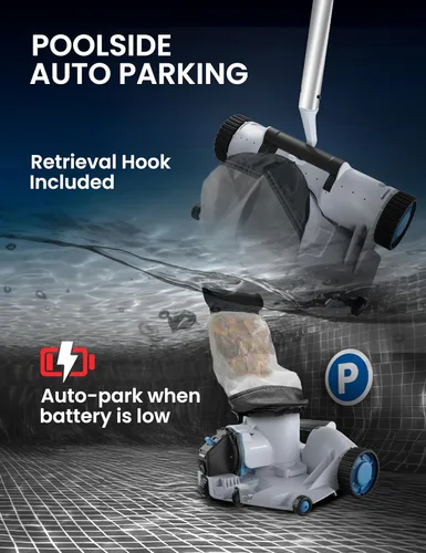 Vista 7 de Aspiradora robótica automática para piscinas, apertura de piscina resistente, entrada de succión ultra ancha de 360°, bolsa extragrande de 1.85
