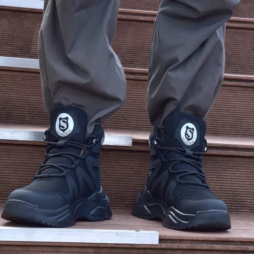 Vista 6 de SUADEX Botas con punta de acero para hombre, botas de construcción de trabajo indestructibles, botas de seguridad de trabajo para hombres, botas