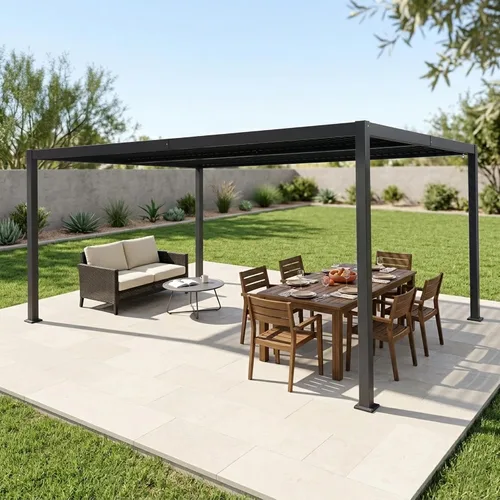 Vista 12 de Kozyard Pergola con listones para exteriores, 10 x 12 pies, refugio de Resistente a la intemperie, sistema de drenaje, techo con listones Blanco