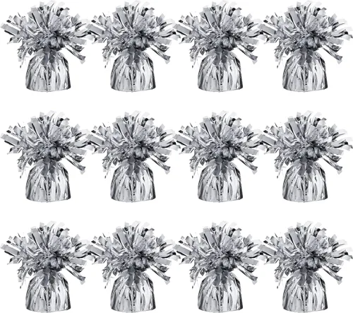 Pesas de globos plateados, peso de globo pesado, paquete de 12 pesos metálicos para globos, fiestas de cumpleaños y mesa de boda, centro de mesa de