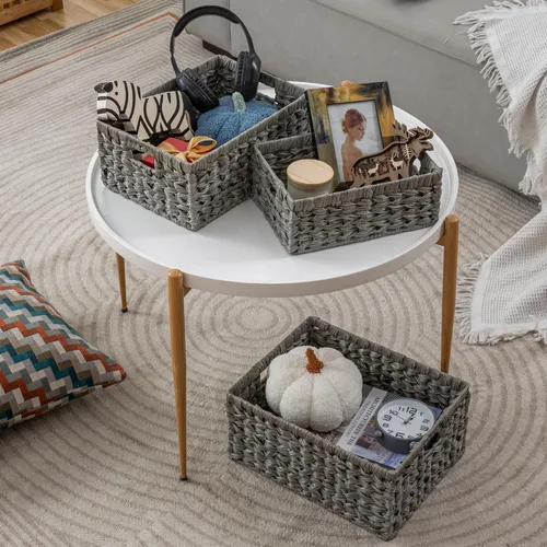 Vista 6 de Juego de 3 cestas de almacenamiento de mimbre, cestas decorativas con asas integradas, cestas anidables para estantes, despensa, organizadores
