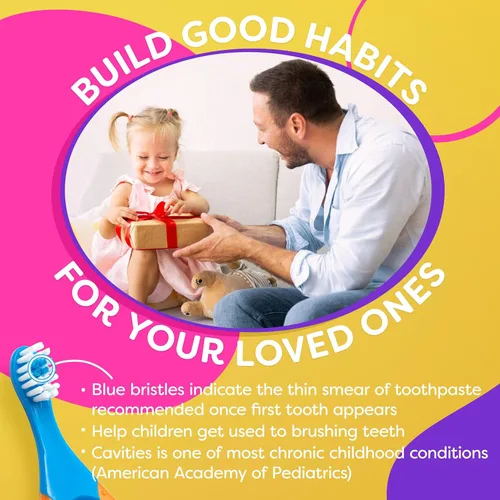 Vista 6 de Cepillo de dientes para bebés de 12 meses en adelante, cerdas suaves, cabezales de cepillo de tamaño infantil, cepillo de dientes para niños, fácil