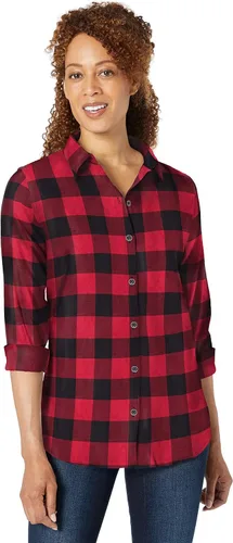 Vista 3 de Tienda Essentials - Camisa de franela ligera para mujer, diseño a cuadros de manga larga y corte clásico