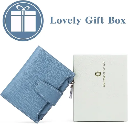 Vista 6 de FALAN MULE - Cartera de cuero auténtico para mujer, pequeña plegable , compacta, con interferencia de radiofrecuencia (RFID)